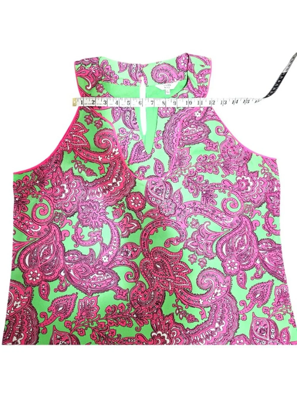 Crown & Ivy XL Sleeveless Green Dress With Pink Paisley Print & Keyhole Neckline - Picture 11 of 12
